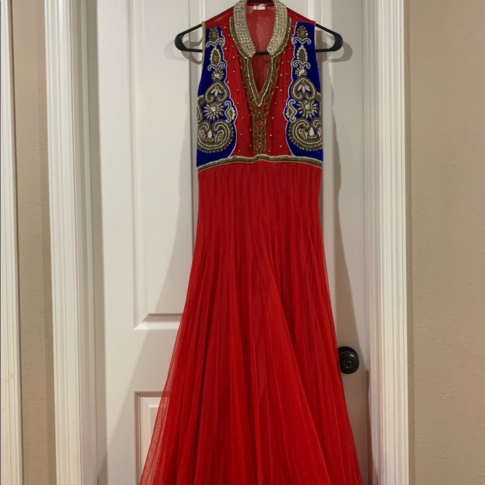Gorgeous red gown with velvet and gold